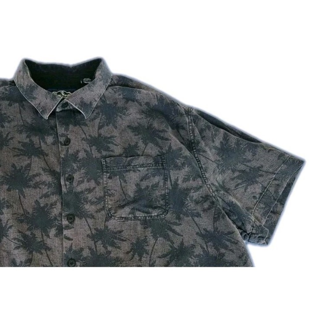 Nat Nast Men's XL Silk/Cotton Blend Black/Brown Tropical Palm Trees Button Shirt